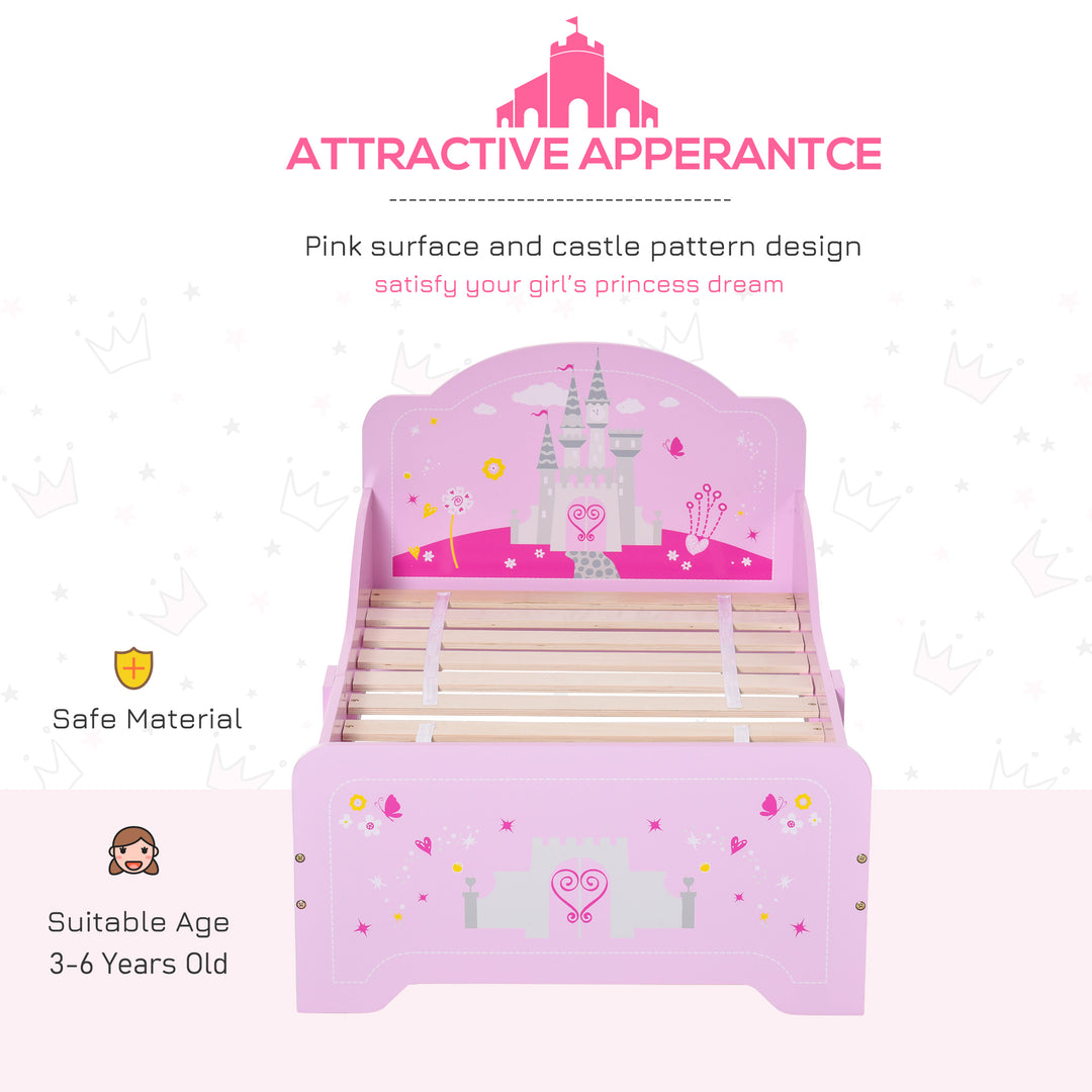 HOMCOM MDF Kids Castle Design Kids Single Bed Pink