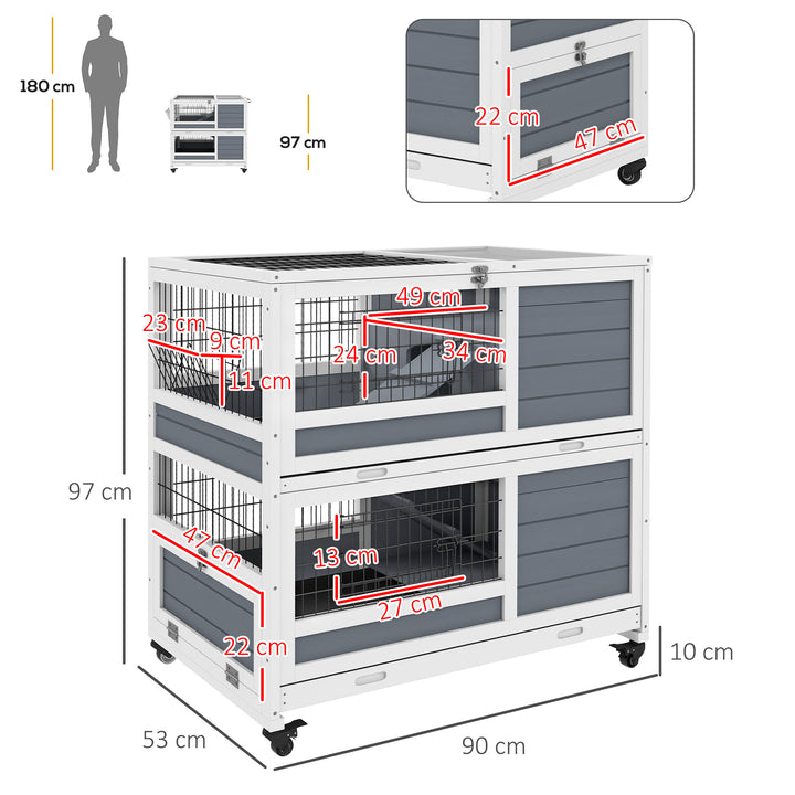 Double Deckers Guinea Pig Cage Rabbit Hutch Indoor with Feeding Trough