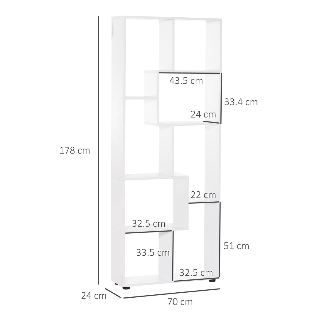 HOMCOM 8-Tier Bookcase with Anti-Tipping Pads, White