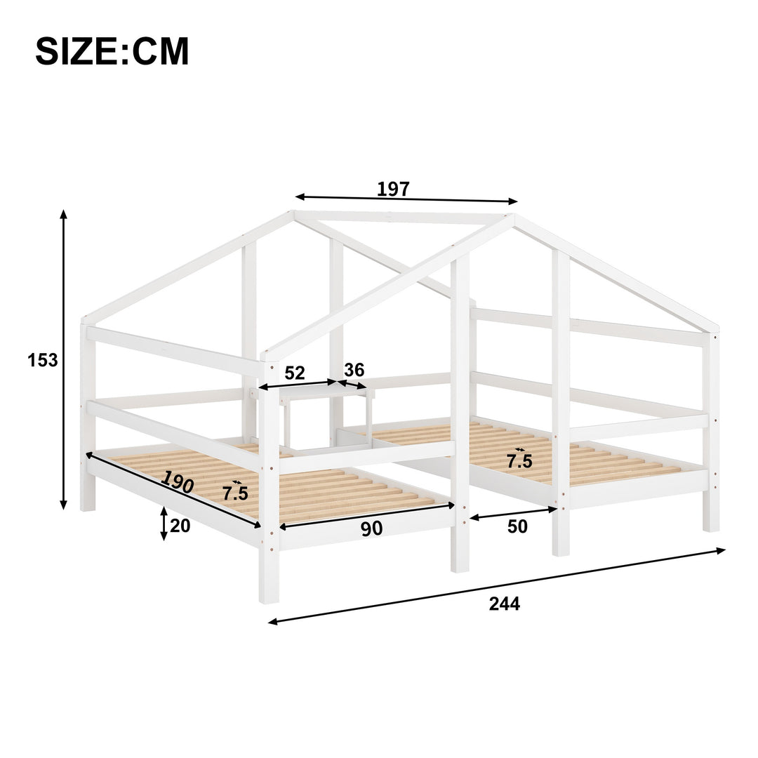 Twin Double Sleeper Bed with Headboard and Slatted Frame