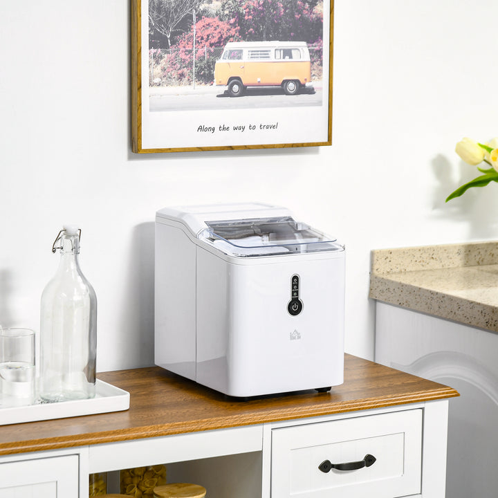 12kg Ice Maker Machine Counter Top Cube Home Drink Equipment 1.5L Self Clean Function w/ Basket Freestanding Kitchen Office Dining-White