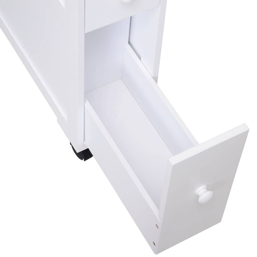 HOMCOM Rolling Narrow Bathroom Side Cabinet, White