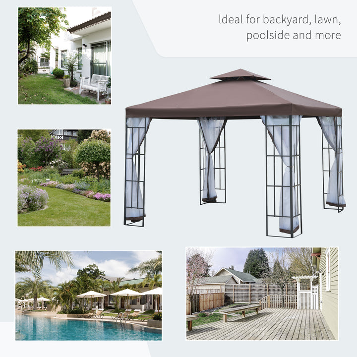 3 x 3(m) Patio Gazebo Canopy Garden Pavilion Tent Shelter with 2 Tier Roof and Mosquito Netting