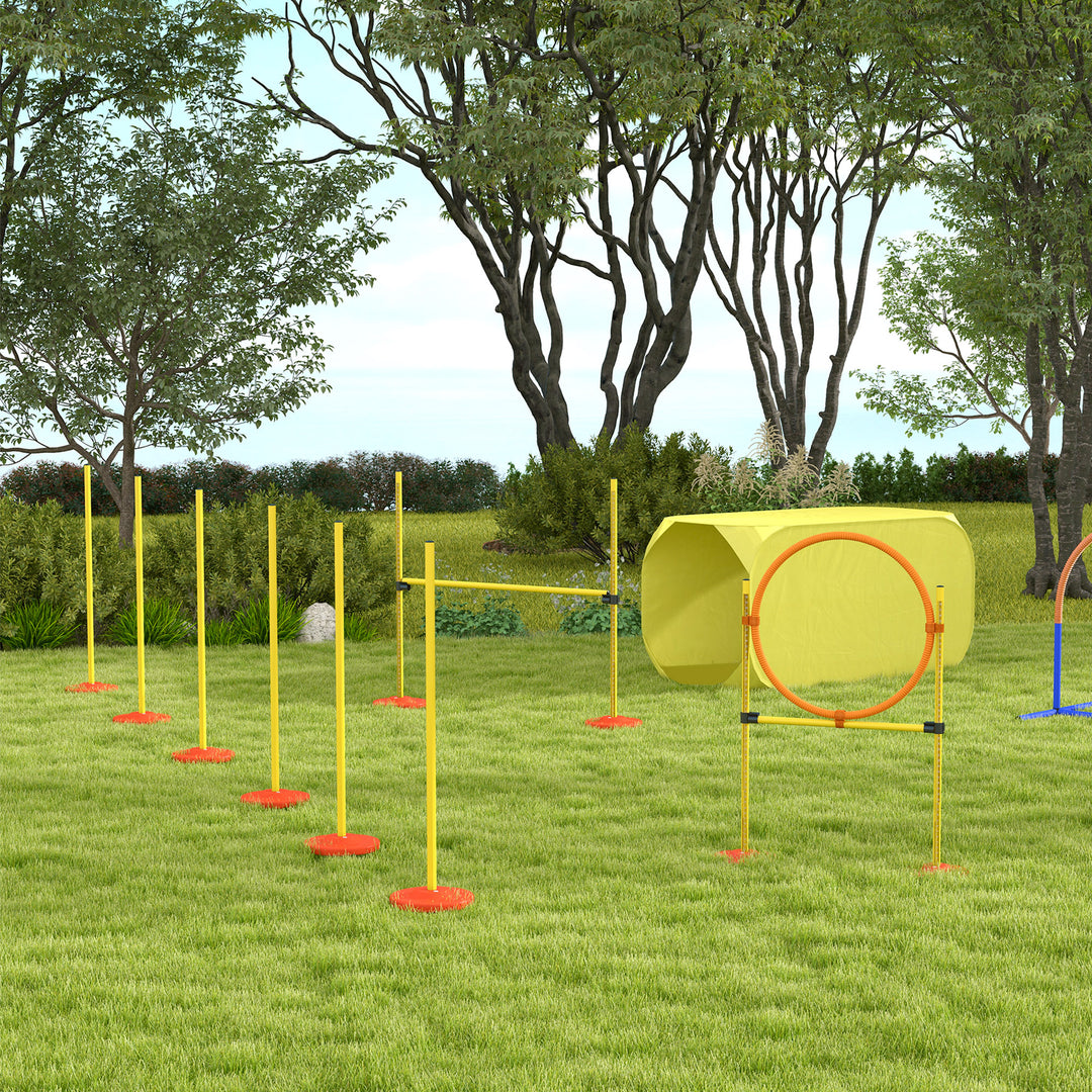 4PCs Portable Pet Agility Training Obstacle Set for Dogs w/ Adjustable Weave Pole