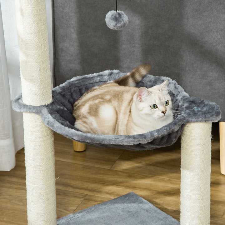 83cm Cat Tree Tower with Sisal Scratching Post Hammock Interactive Ball Toy Kitten Play House Activity Center Furniture Grey