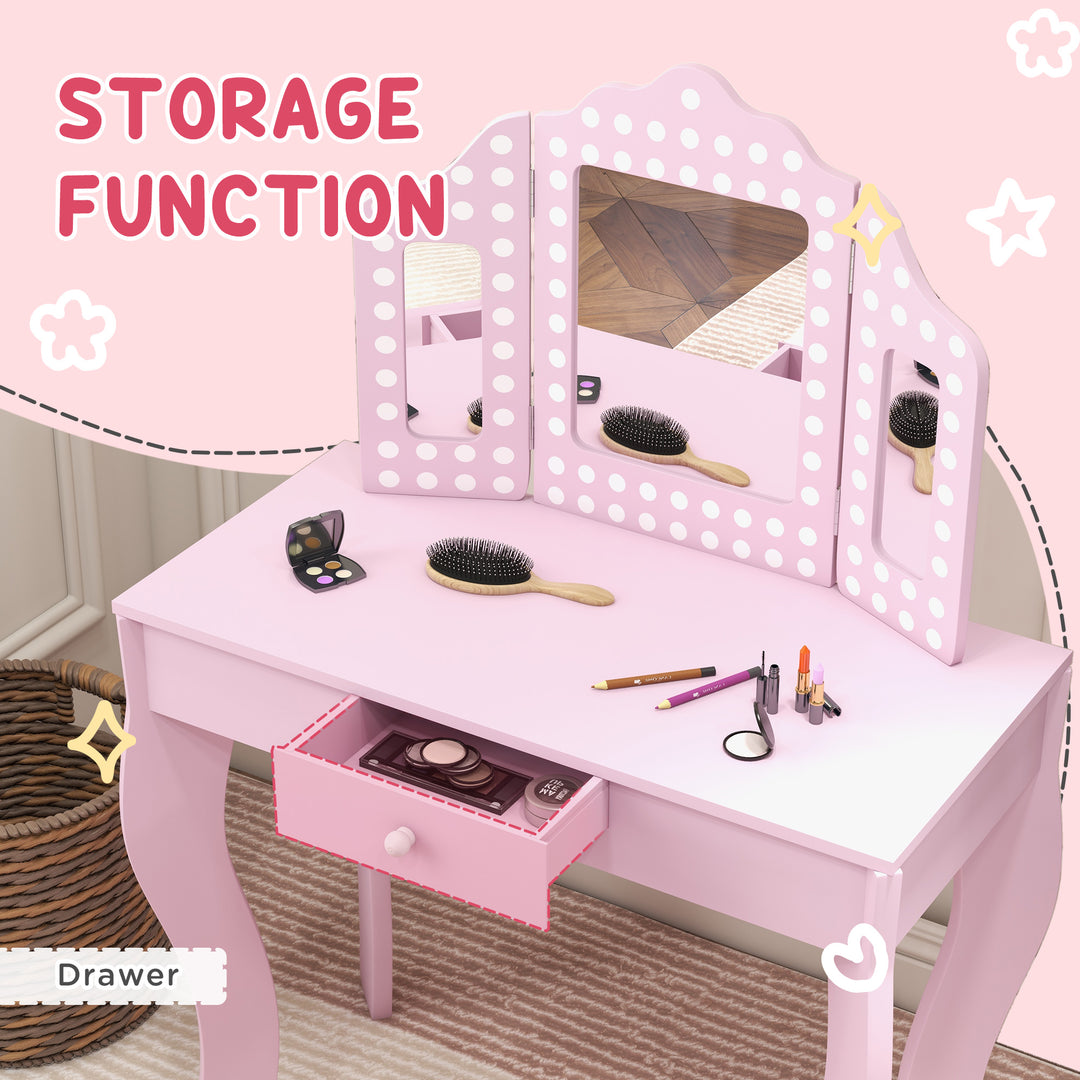 Kids Dressing Table Sets with Stool and Tri-Fold Mirror