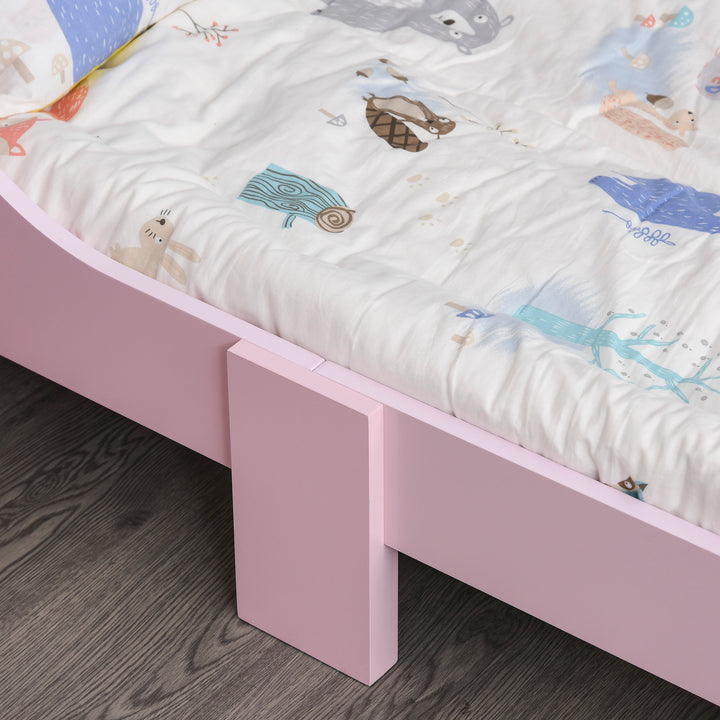 Kids Wooden Bed with Crown Modeling Safety Side Rails Easy to Clean Perfect Gift for Toddlers Girls Age 3 to 6 Years Old Pink