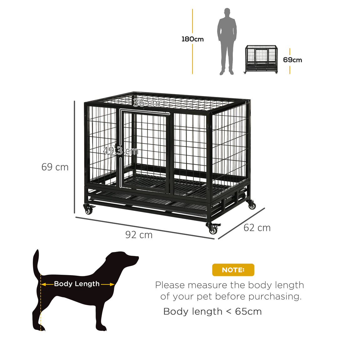 38" Heavy Duty Metal Dog Kennel Pet Cage with Crate Tray and Wheels - Black (Medium)