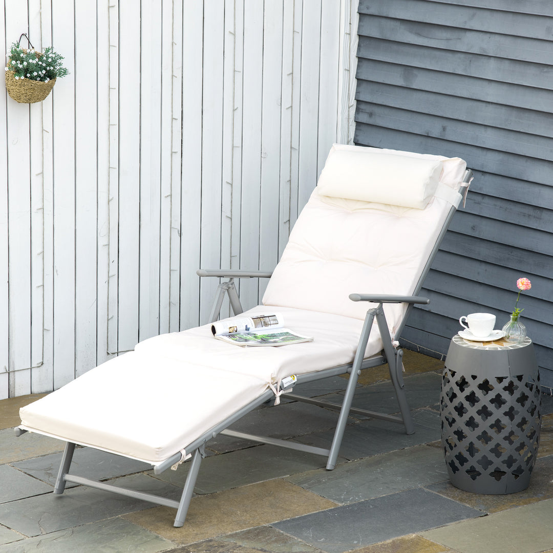 Garden Sun Lounger: Foldable Reclining Chair with Pillow