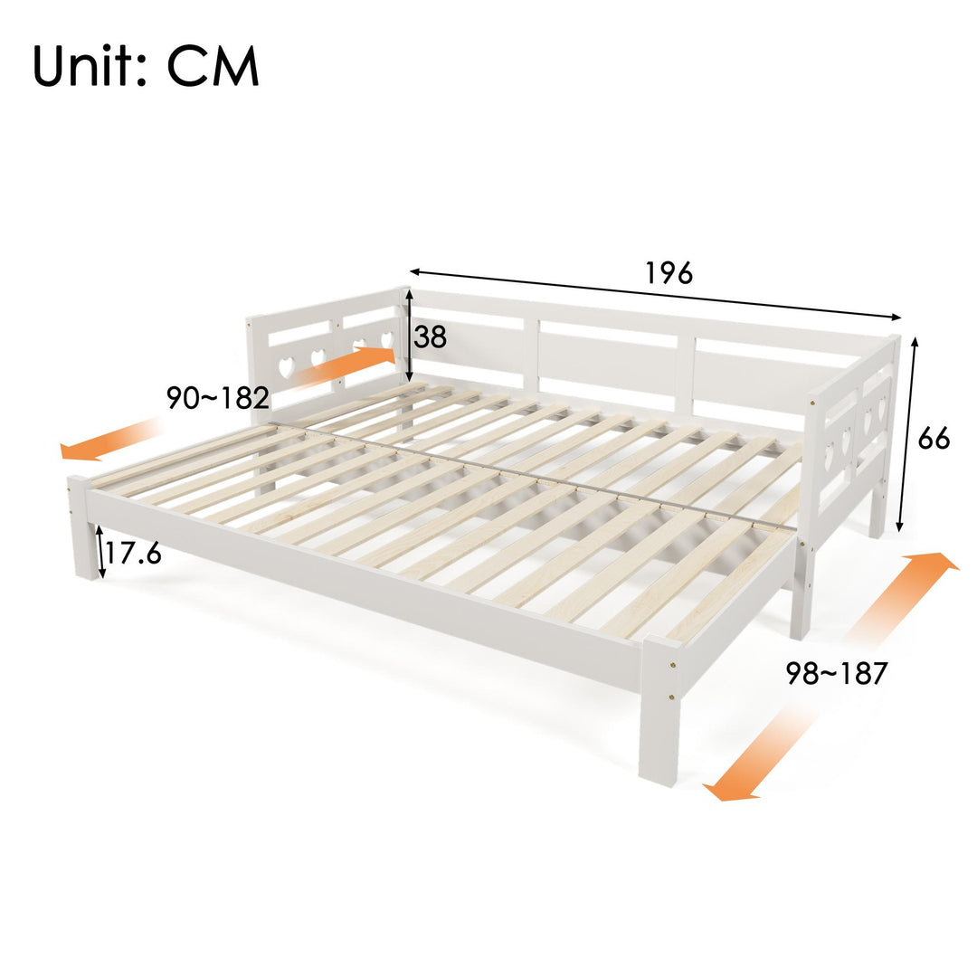 Heart-Shaped Wooden Daybed Frame with Pull-Out Trundle