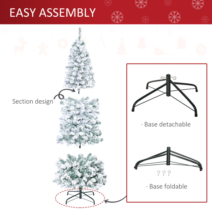 6 Feet Prelit Artificial Snow Flocked Christmas Tree with Warm White LED Light