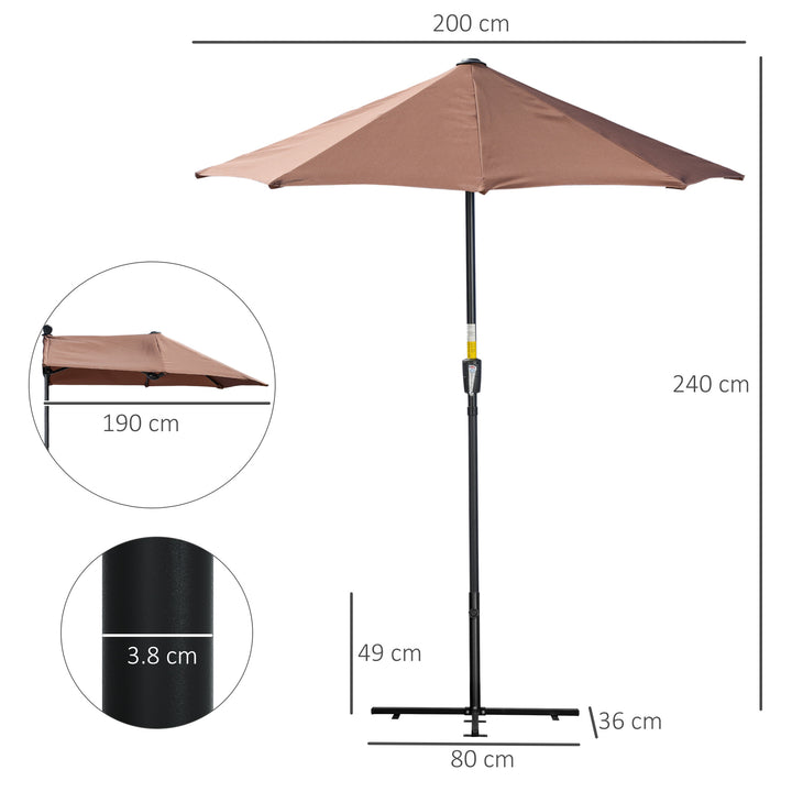 2m Half Parasol Market Umbrella Garden Balcony Parasol with Crank Handle