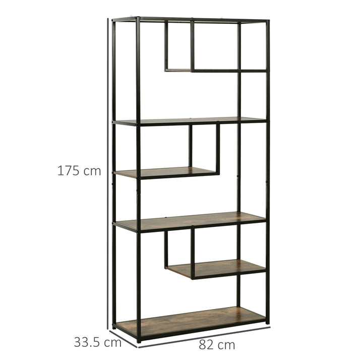 HOMCOM Industrial 6-Shelf Bookcase, Brown