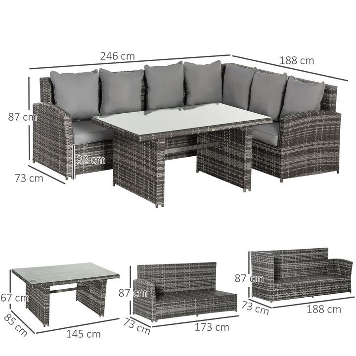 6-Seater PE Rattan Corner Dining Set Outdoor Garden Patio Sofa Table Furniture Set w/ Cushions