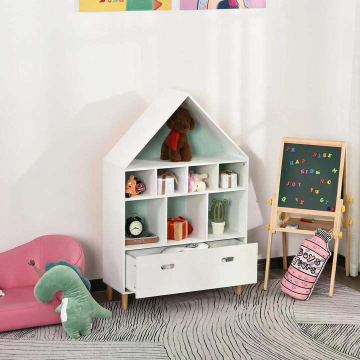 Kids Bookshelf Chest w/ Drawer Cubes Baby Toy Wood Organizer Display Stand Storage Cabinet 82x30x126cm White