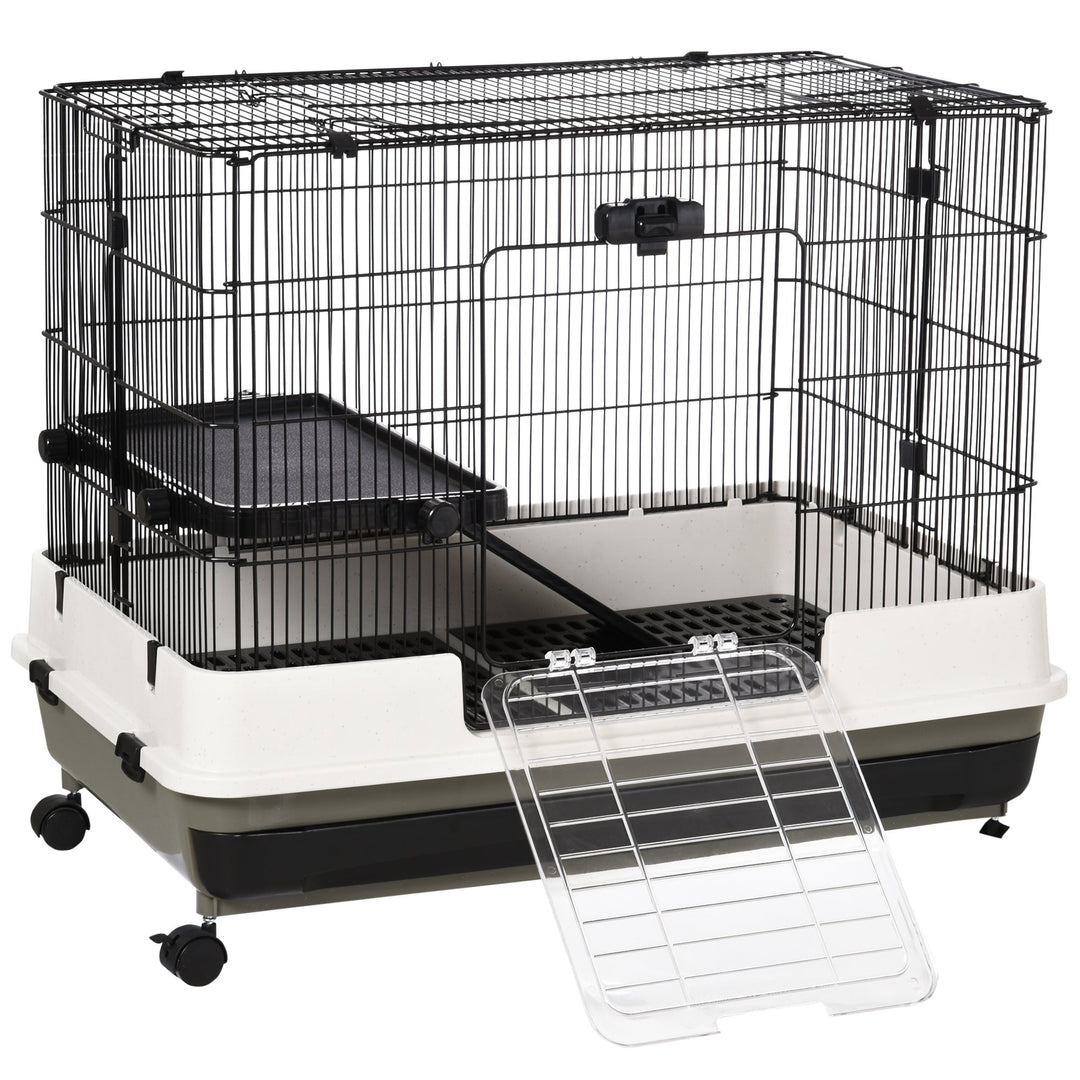 Small Animal Guinea Pigs Hutches Steel Wire Rabbit Cage Pet Play House W/ Waste Tray Black