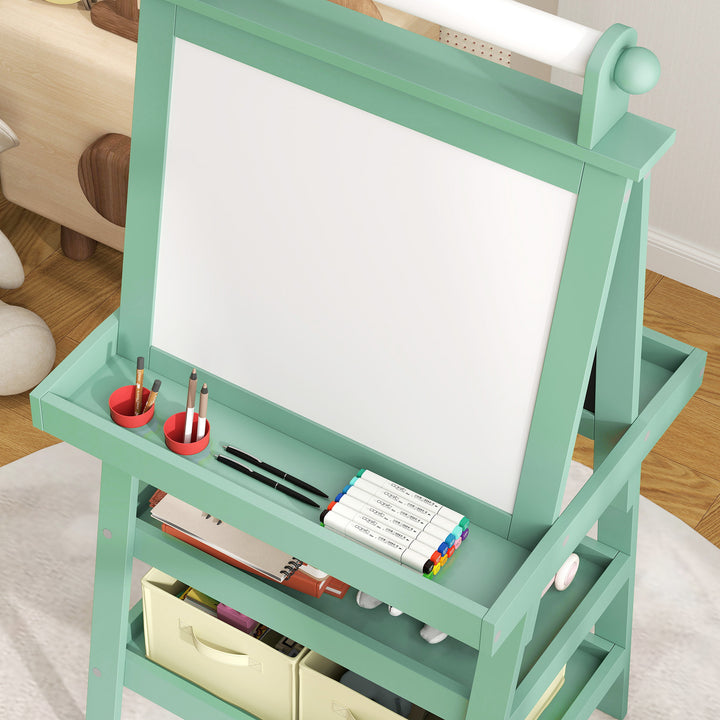 3 in 1 Kids Easel Double-Sided Magnetic Whiteboard and Chalkboard with Paper Roll