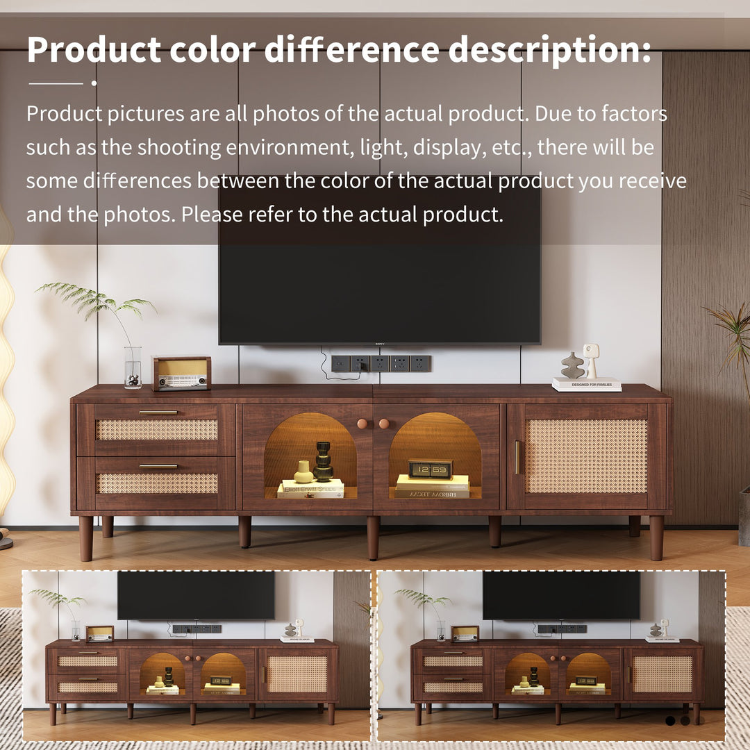 180 cm TV Stand for 80-Inch TV with Rattan Drawers