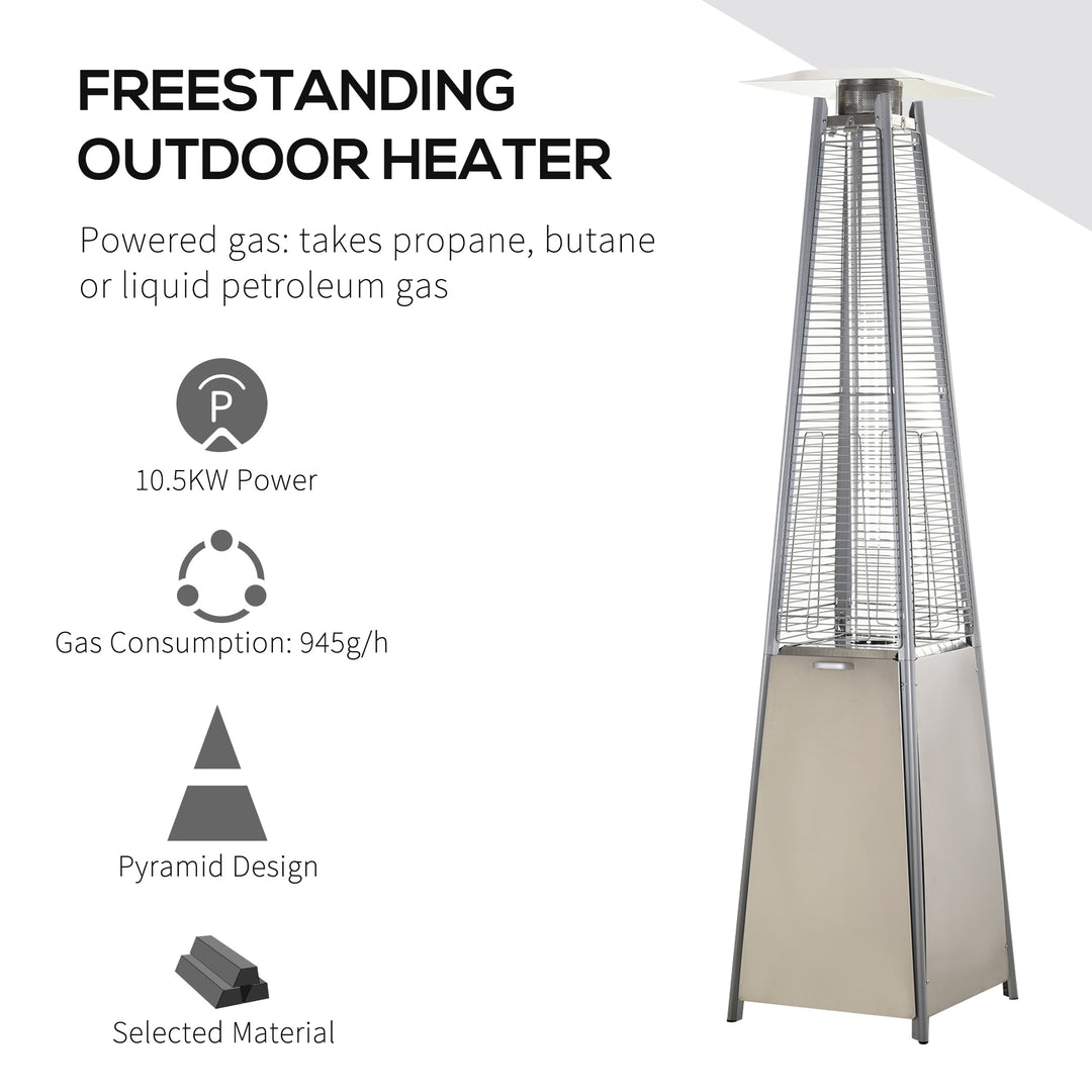 10.5KW Stainless Steel Outdoor Garden Patio Pyramid Heating Propane Gas Real Flame Heater Warmer Glass Tube w/ Wheels and Rain Cover