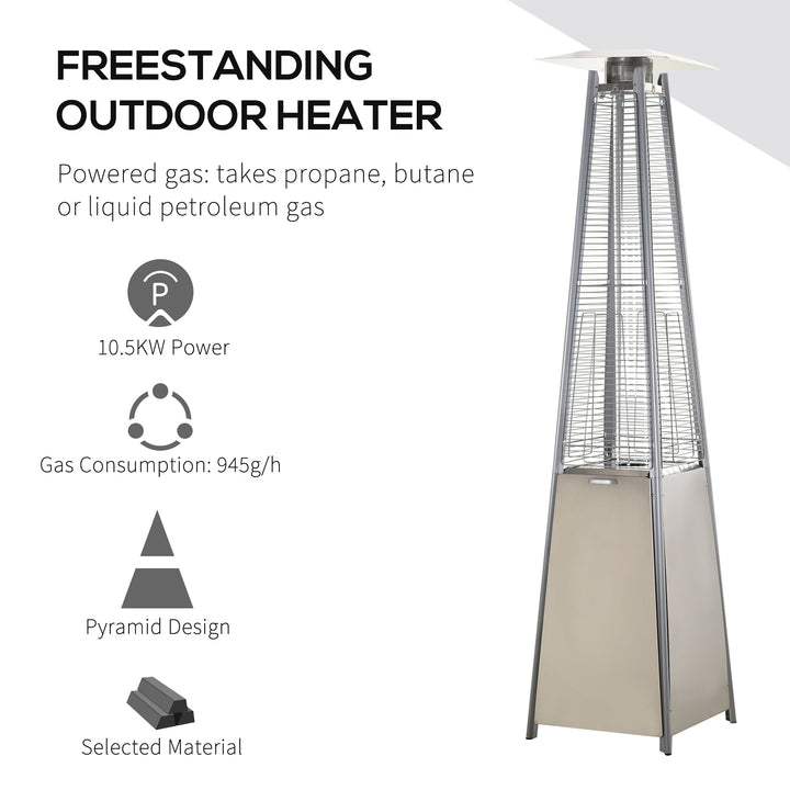 10.5KW Stainless Steel Outdoor Garden Patio Pyramid Heating Propane Gas Real Flame Heater Warmer Glass Tube w/ Wheels and Rain Cover