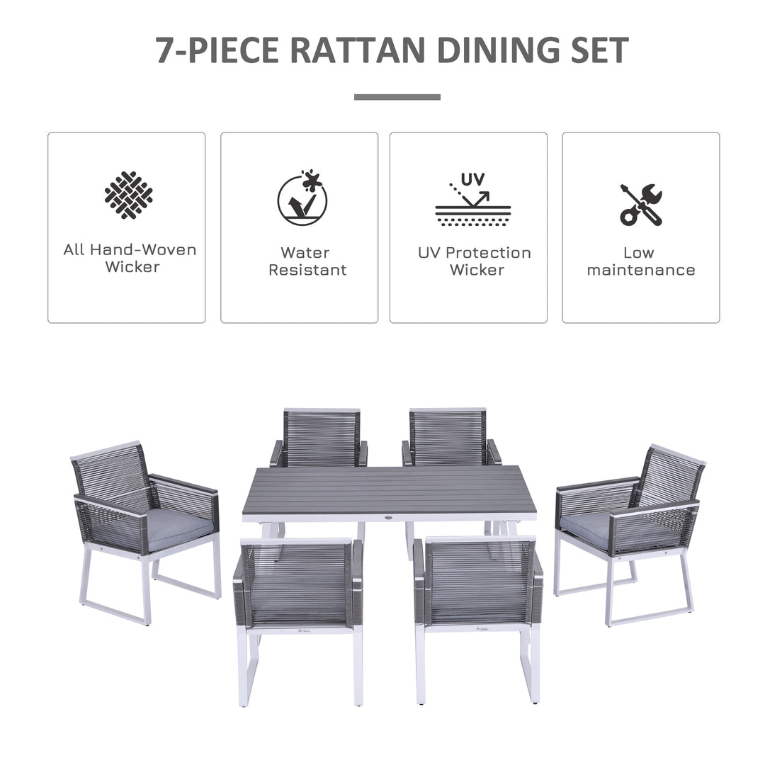 6-Seater Garden Dining Set w/ PE Rattan Cushioned Chairs and Rectangle Table