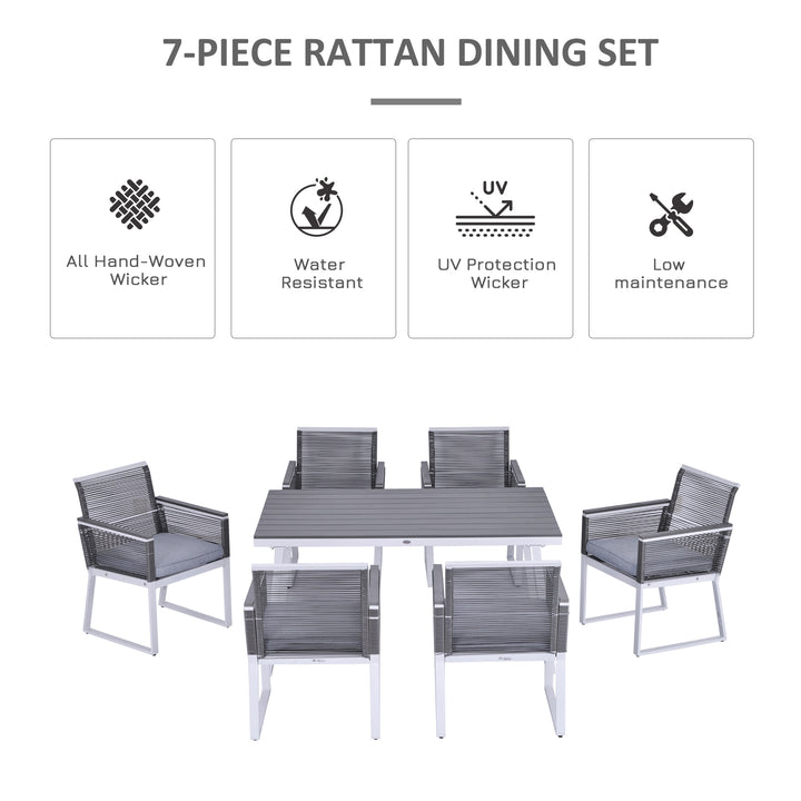 6-Seater Garden Dining Set w/ PE Rattan Cushioned Chairs and Rectangle Table