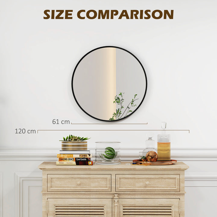 HOMCOM Modern Round Wall Mirror, 61cm Decorative Mirror for Bedroom, Living Room, Bathroom Decor, Black. Aosom UK