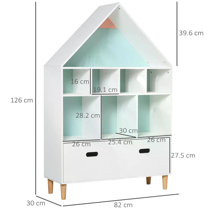 Kids Bookshelf Chest w/ Drawer Cubes Baby Toy Wood Organizer Display Stand Storage Cabinet 82x30x126cm White