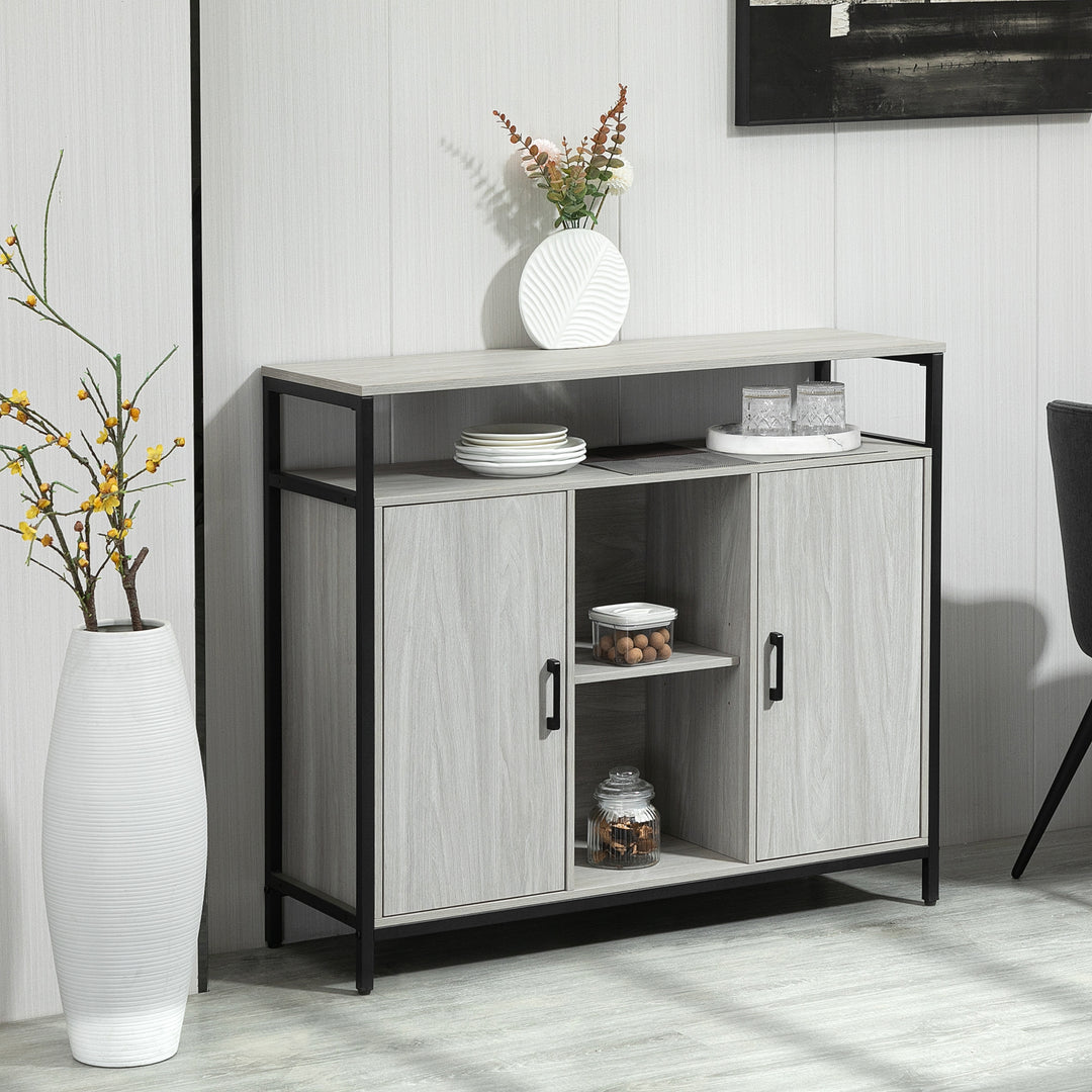 HOMCOM Contemporary Sideboard: Steel-Framed Storage Cabinet with Adjustable Shelves