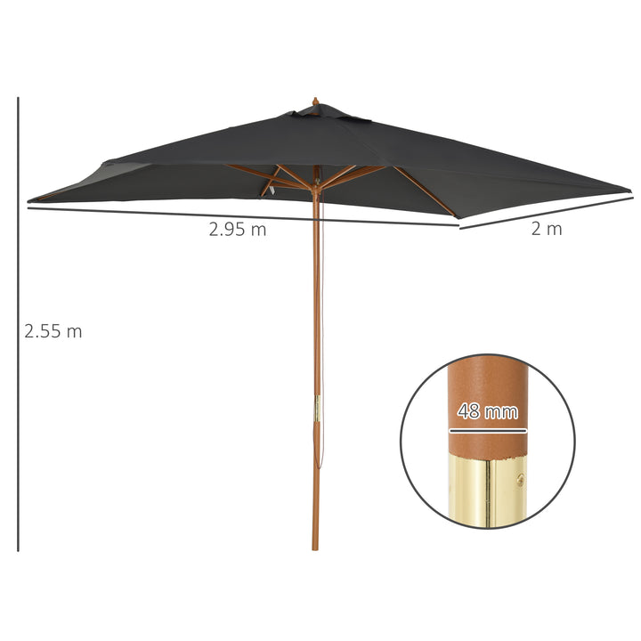 Waterproof Wooden Garden Parasol: 2x3m Outdoor Sun Canopy