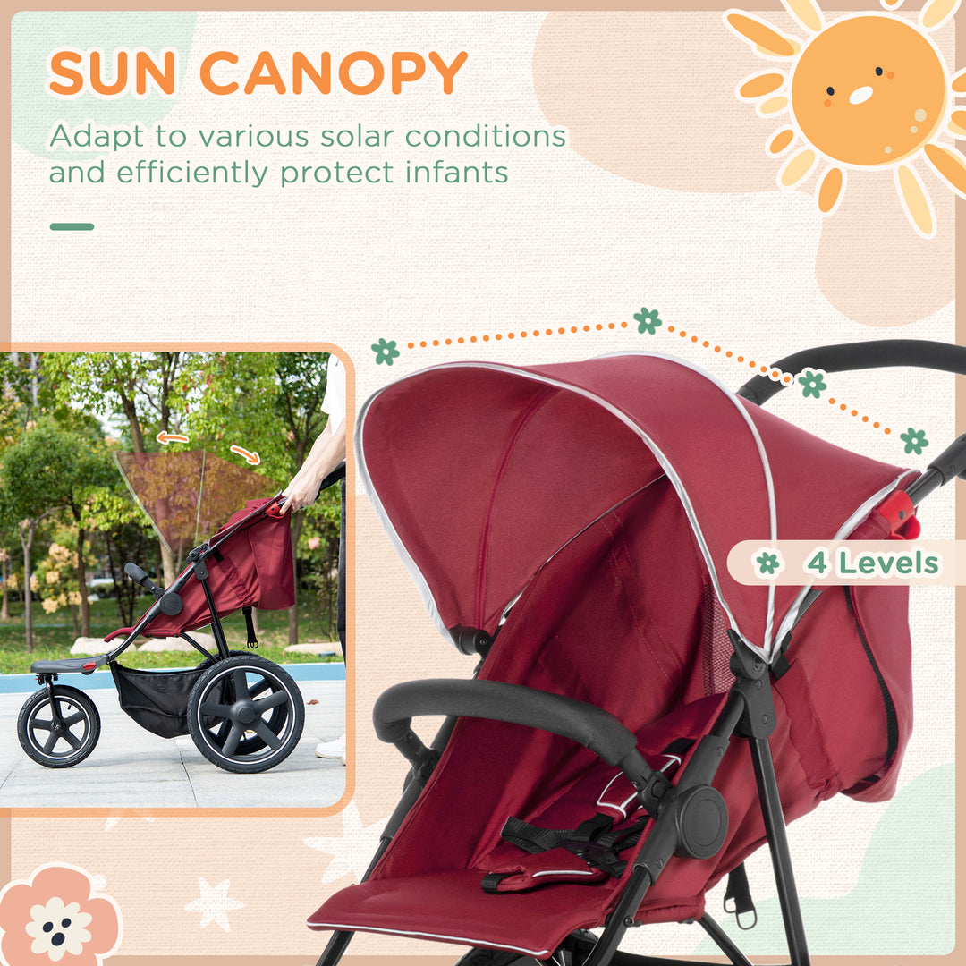 Foldable Tri-Wheeler Pushchair with Sun Canopy and Storage Basket