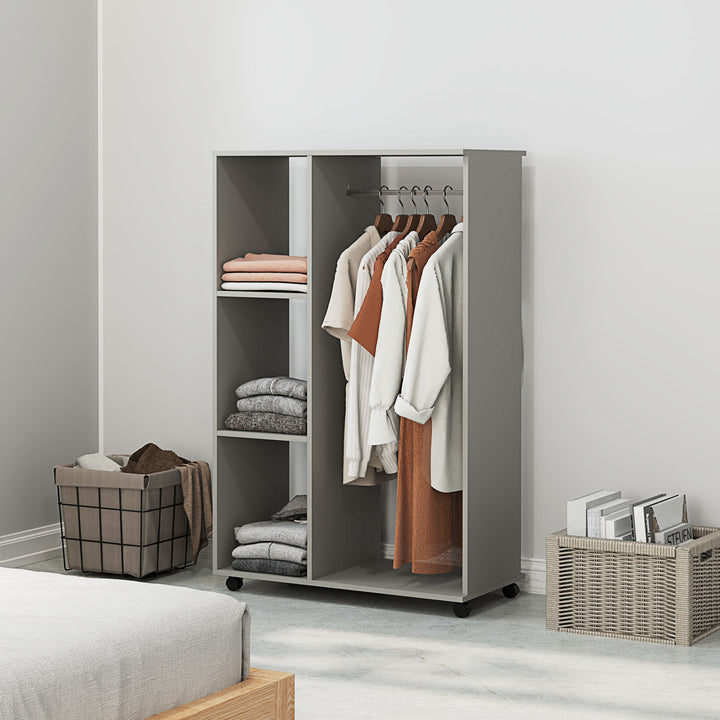 HOMCOM Open Wardrobe on Wheels, Grey