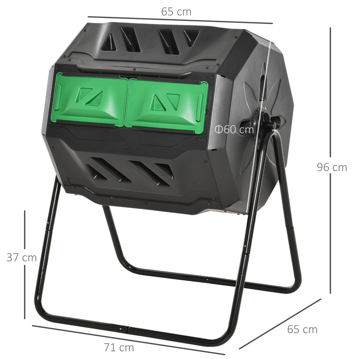 160L Tumbling Compost Bin Outdoor Dual Chamber 360Â° Rotating Composter w/ Sliding Doors & Solid Steel Frame