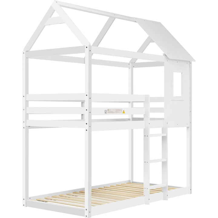 Children's Bunk Bed with Convertible Step Ladder and Window