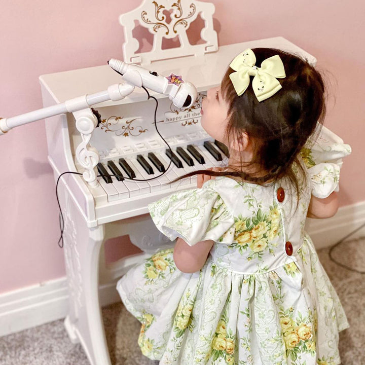 37 Keys Kids Piano Mini Electronic Keyboard Light Kids Musical Instrument Educational Game Children Grand Piano Toy Set w/Stool & Microphone