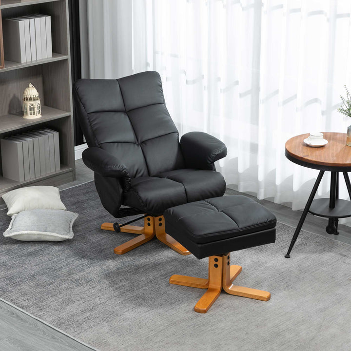 Faux Leather Swivel Recliner Chair Armchair with Footstool