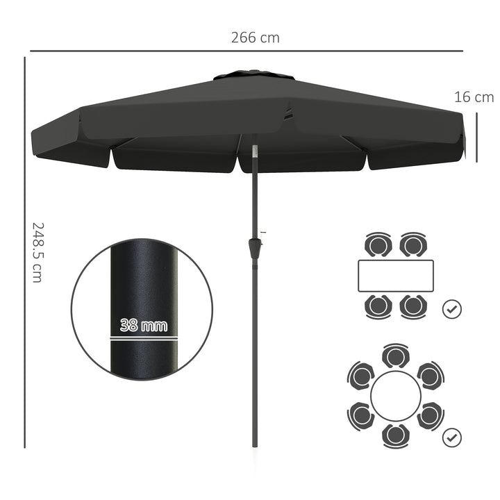 2.7m Patio Parasol: Tilting Crank Umbrella with Ruffled Canopy