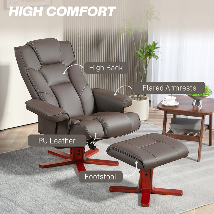 Faux Leather Manual Recliner and Footstool Set - Brown