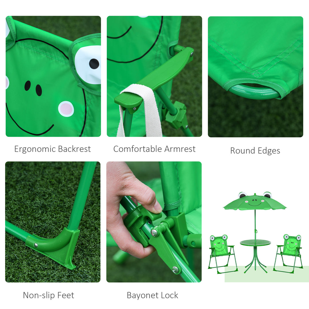 Kids Folding Picnic Table and Chair Set Frog Pattern with Removable & Height Adjustable Sun Umbrella