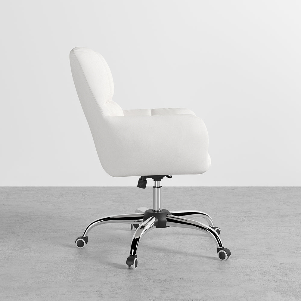 Modern White Office Chair Upholstered Cotton & Linen Swivel Task Chair Height Adjustable