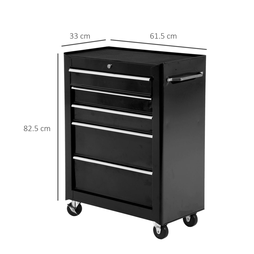 Rolling Tool Storage Cabinet 5-Drawer Tool Chest Black Steel by