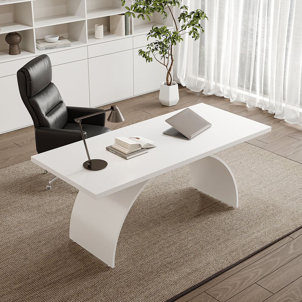 Modern White Rectangular Writing Desk Solid Wood Metal Base Office Desk (1800mm )