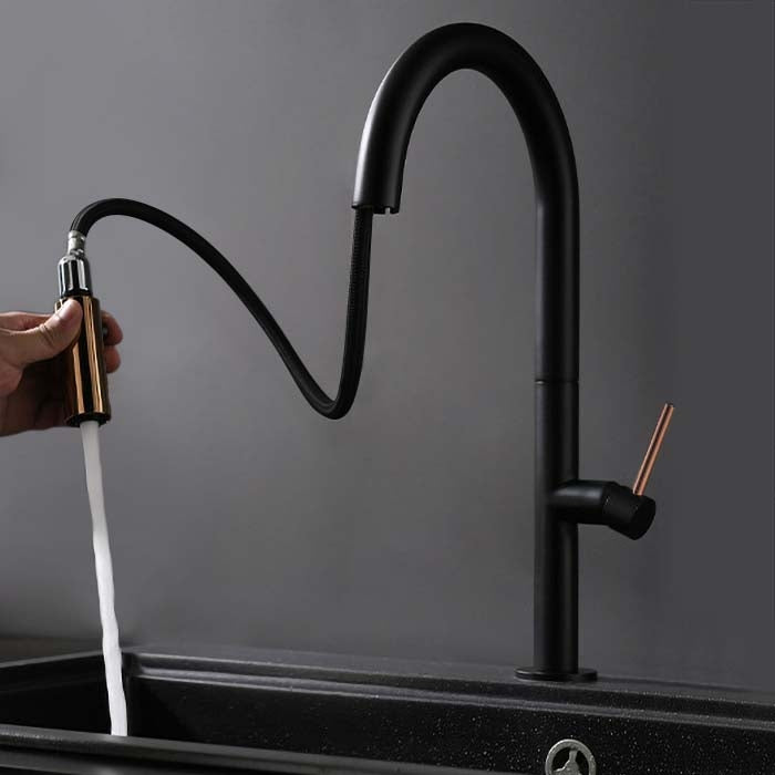 Touch Pull Out Kitchen Mixer Taps with Double Function Single Handle Black & Rose Gold