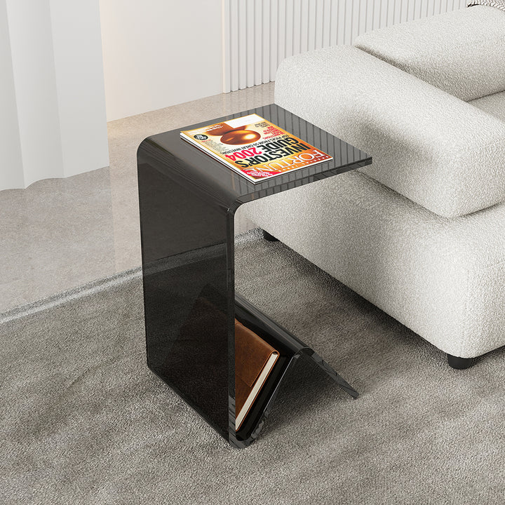 C-shaped Black End Table with Storage Acrylic Small Space Side Table