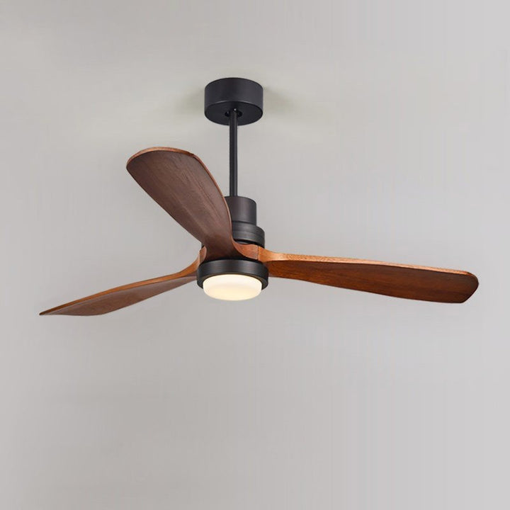 1320mm LED Ceiling Fan Light with 3 Blades & Glass Shade & Remote Control Black & Walnut