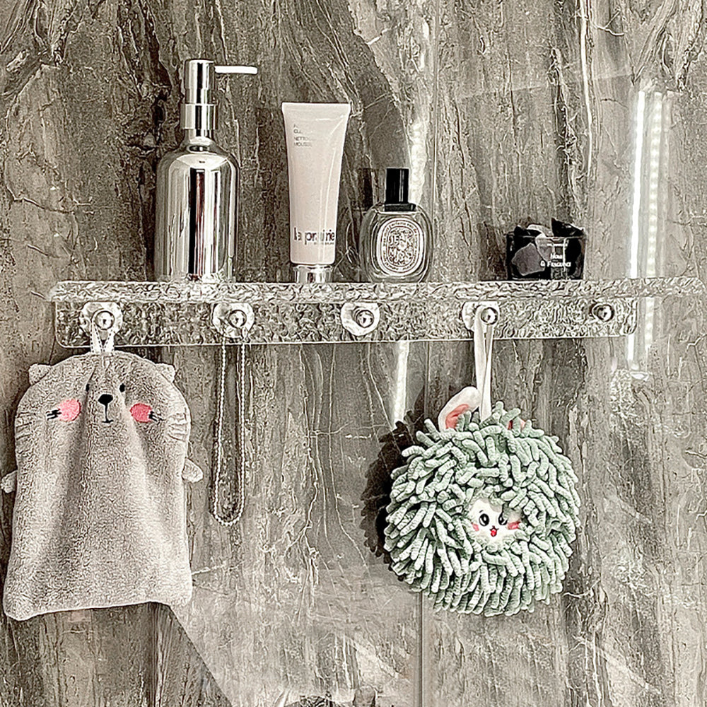 Acrylic Bathroom Shelf with Hooks Wall Mounted Floating Shelf