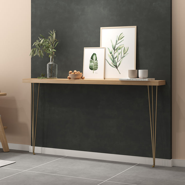 1500mm Rustic Natural Narrow Rectangular Console Table with Wooden Top & Metal Legs