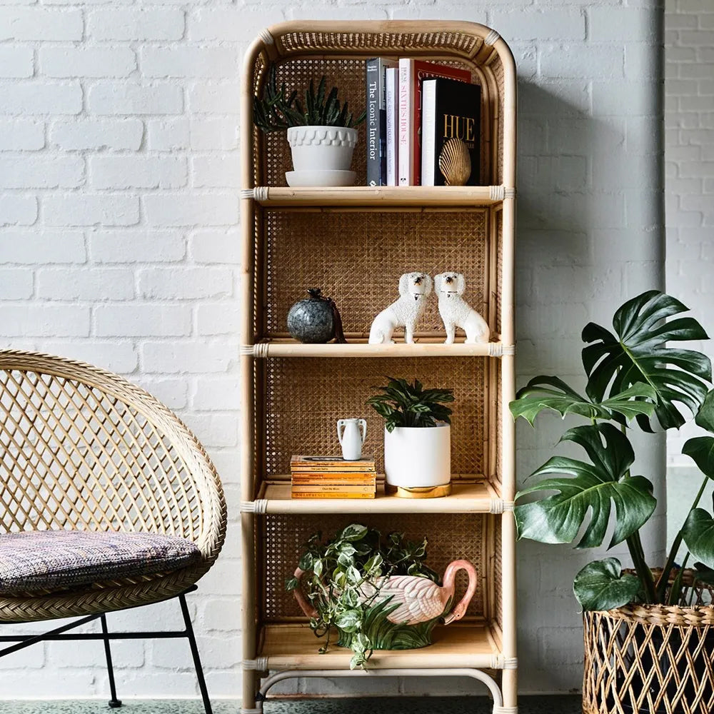 1500mm Natural Rattan Woven Bookcase 4-Tier Open Storage Display Shelving