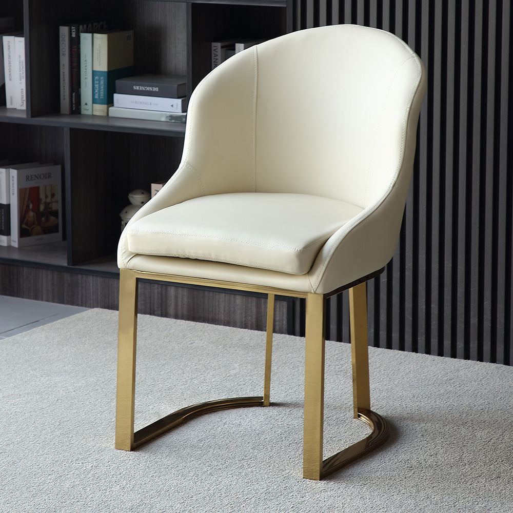 Off White Dining Chair Faux Leather Upholstered Side Chair Gold Frame Set of 2