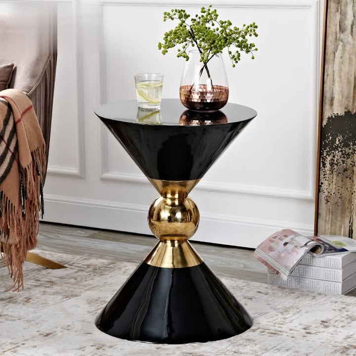 Modern Round Black End Table of Hourglass Fiberglass in Small